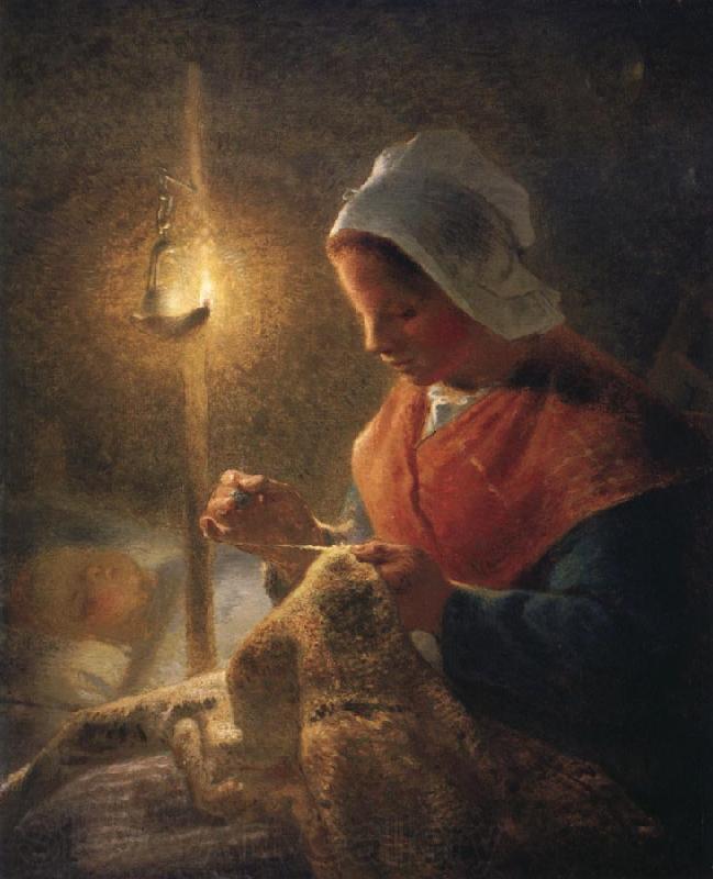 Jean Francois Millet Woman sewing by lamplight Spain oil painting art